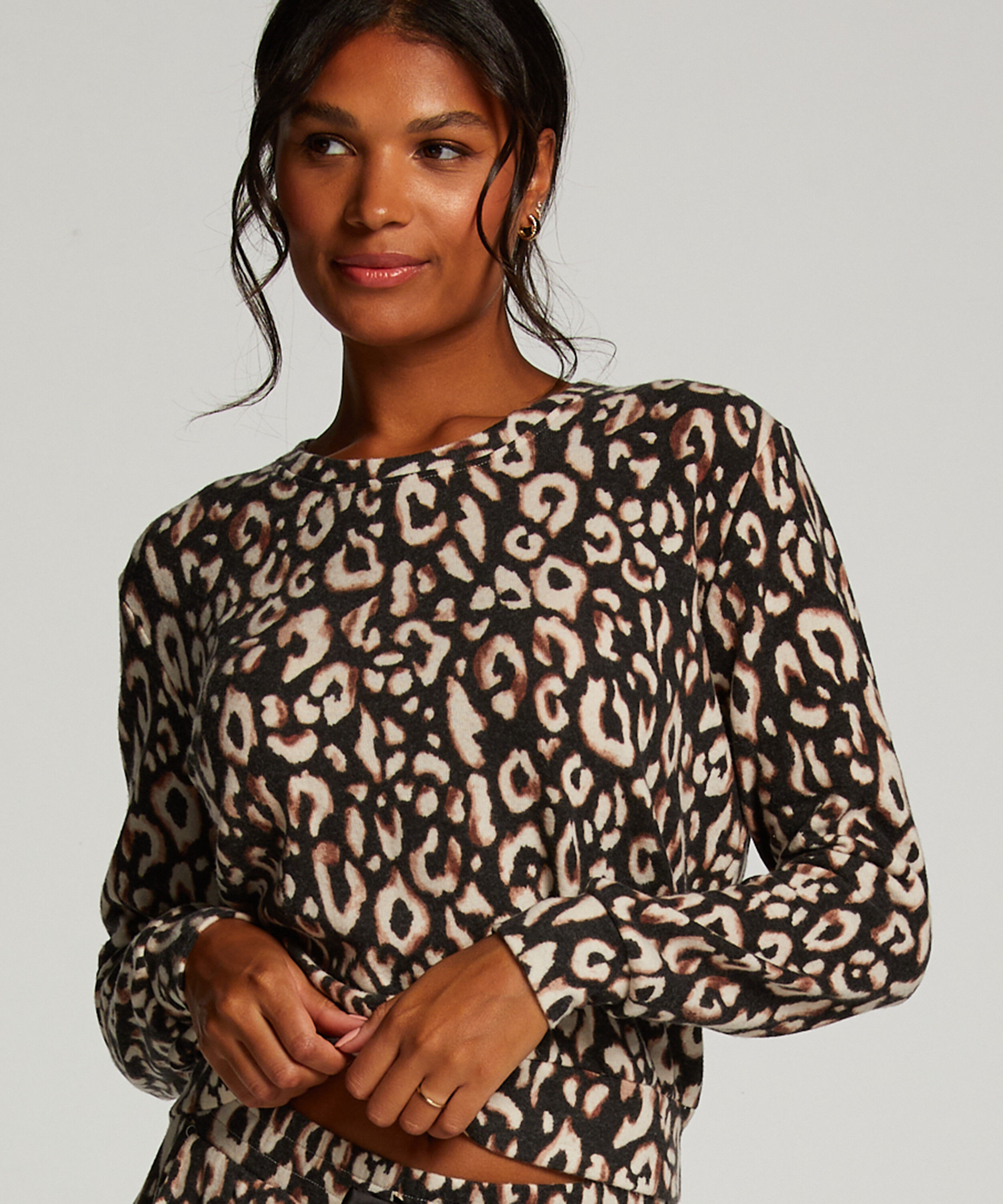 Piżamowy top z dżerseju z długimi rękawami, Czarny