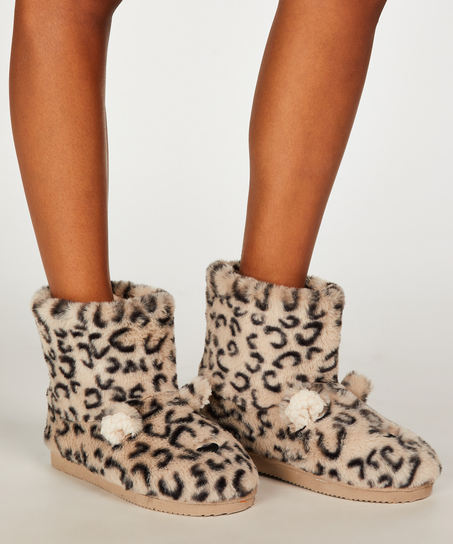 Leopard Print Boots, Beżowy