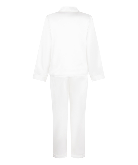Zestaw piżamowy z błyszczącej satyny, Biały