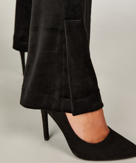 Flared Velvet Leggings, Czarny