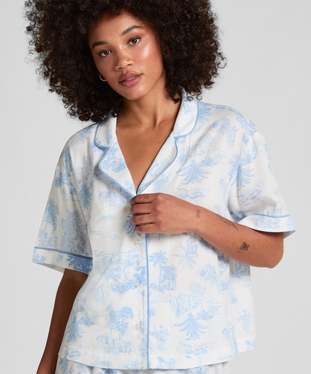 Tkana bluza z kr&oacute;tkim rękawem, Niebieski