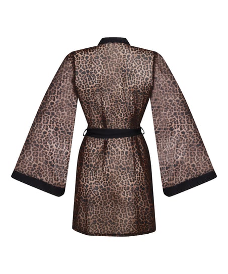 Kimono z siateczki w panterkę, Czarny