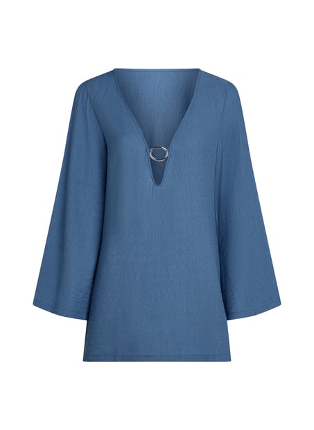 Sukienka plażowa z długim rękawem i ozdobnym pierścieniem, Niebieski