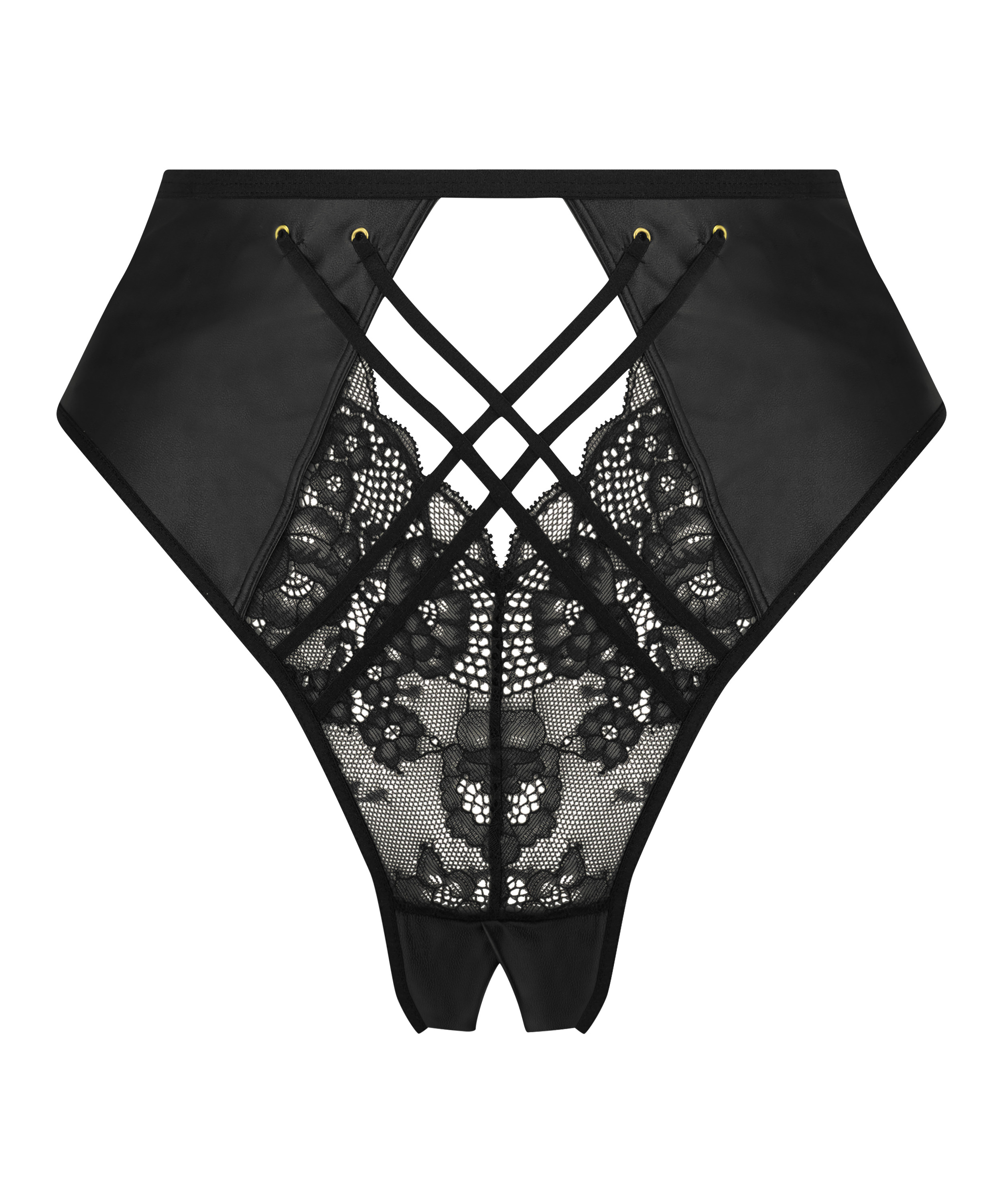 Wysoko wycięte brazyliany z odkrytym kroczem Melissa, Czarny, main