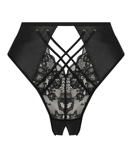 Wysoko wycięte brazyliany z odkrytym kroczem Melissa, Czarny