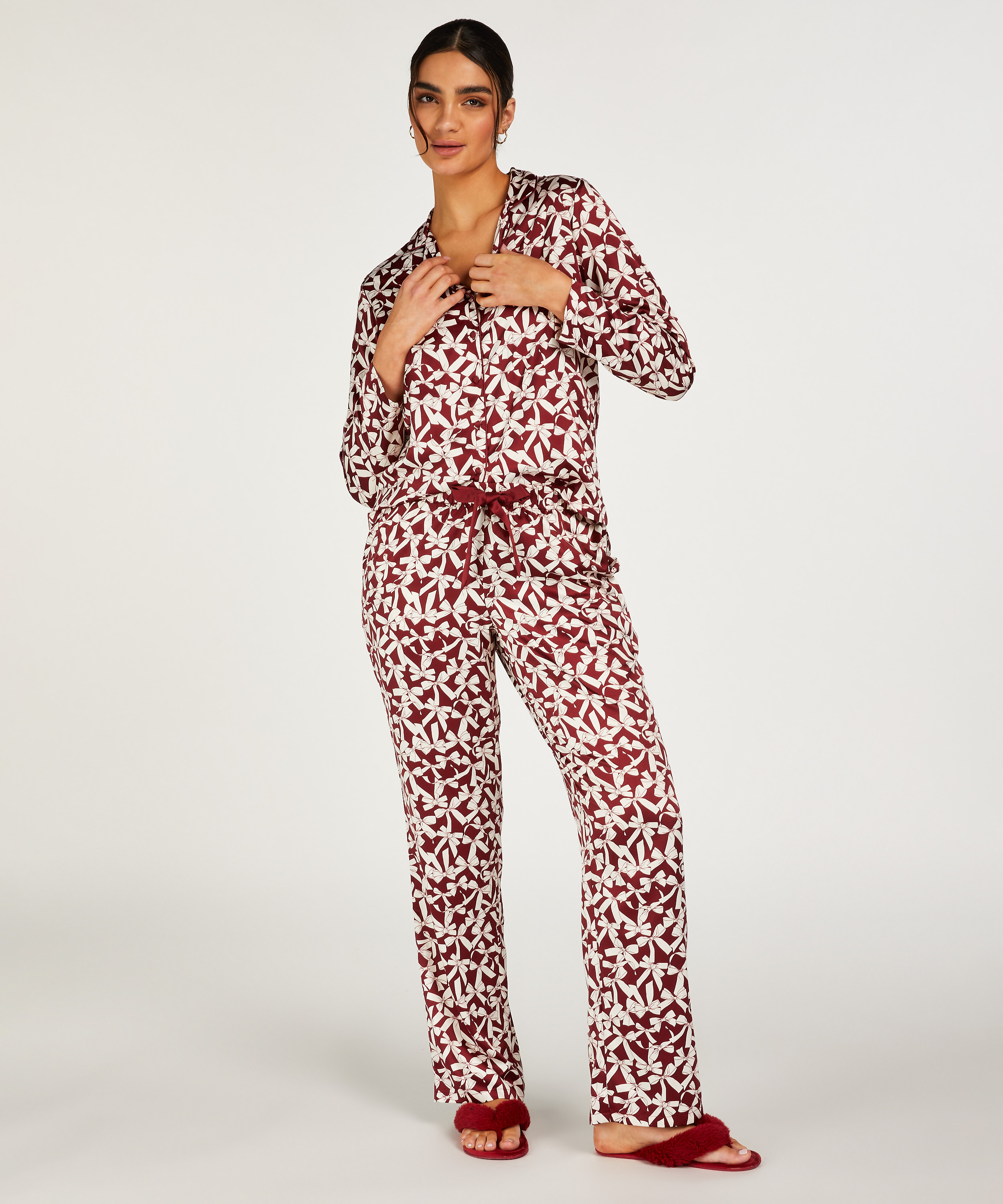 Kurtka z satyny z długimi rękawami, Czerwony, main