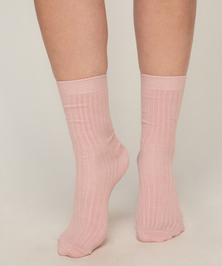 Cashmere Blend Ribbed Socks, R&oacute;żowy