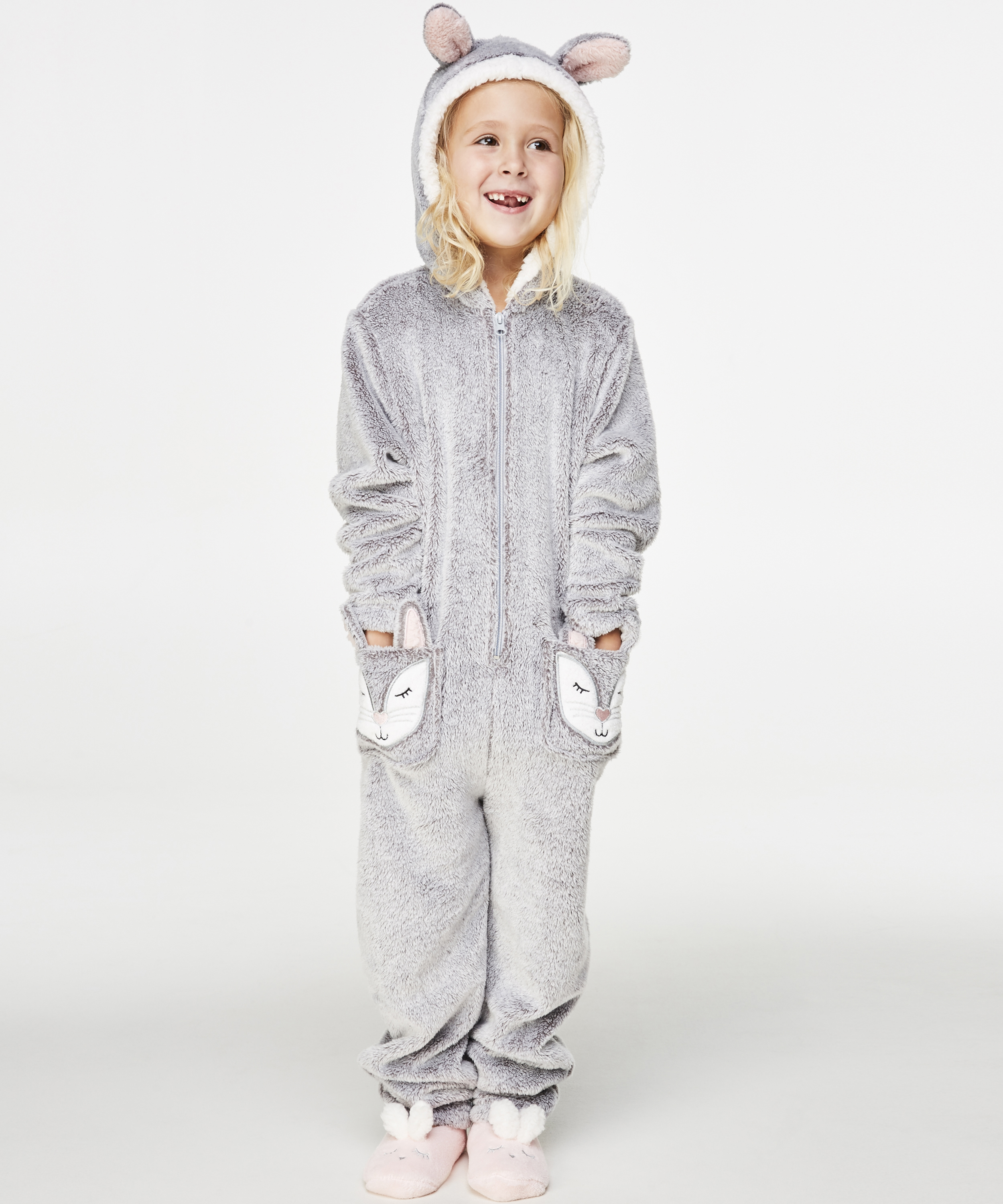 Fleece Onesie Kids, Szary, main
