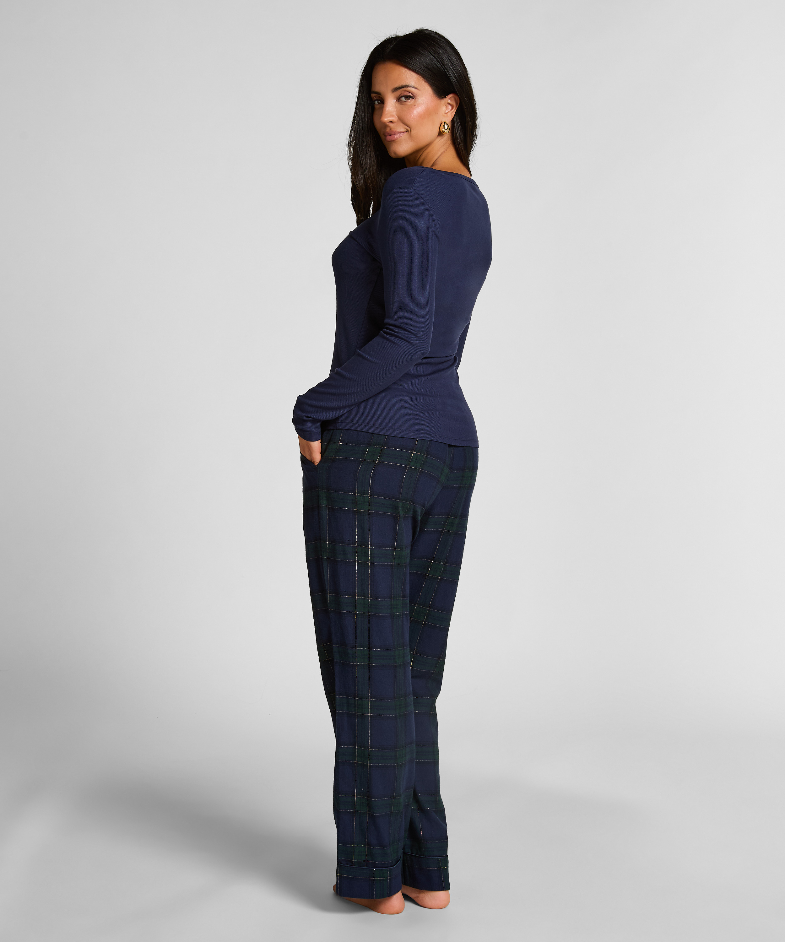 Bluza piżamowa Henley z długim rękawem, Niebieski, main