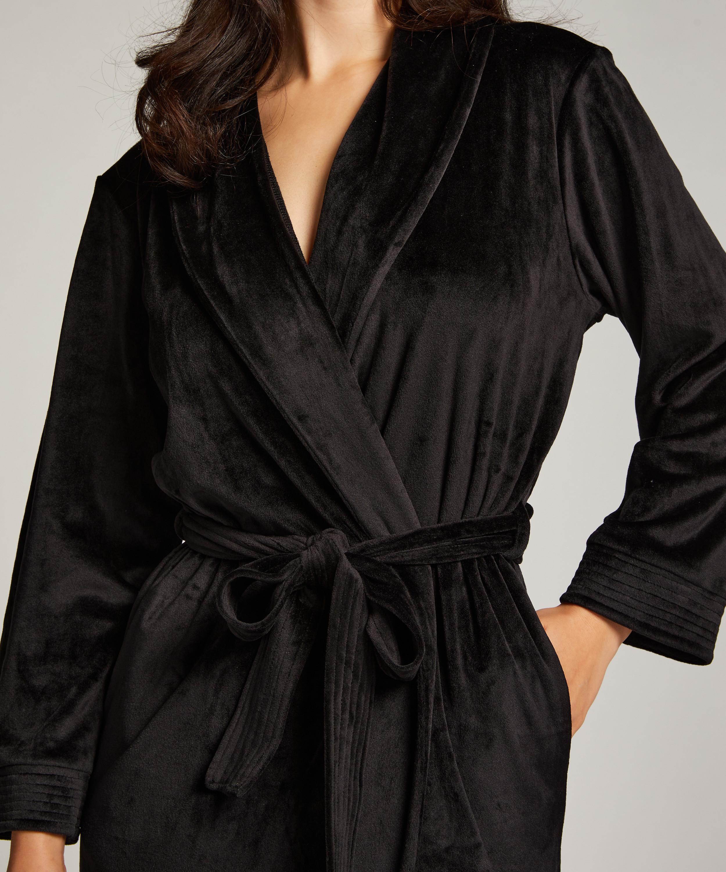 Długi szlafrok z polaru, Czarny, main