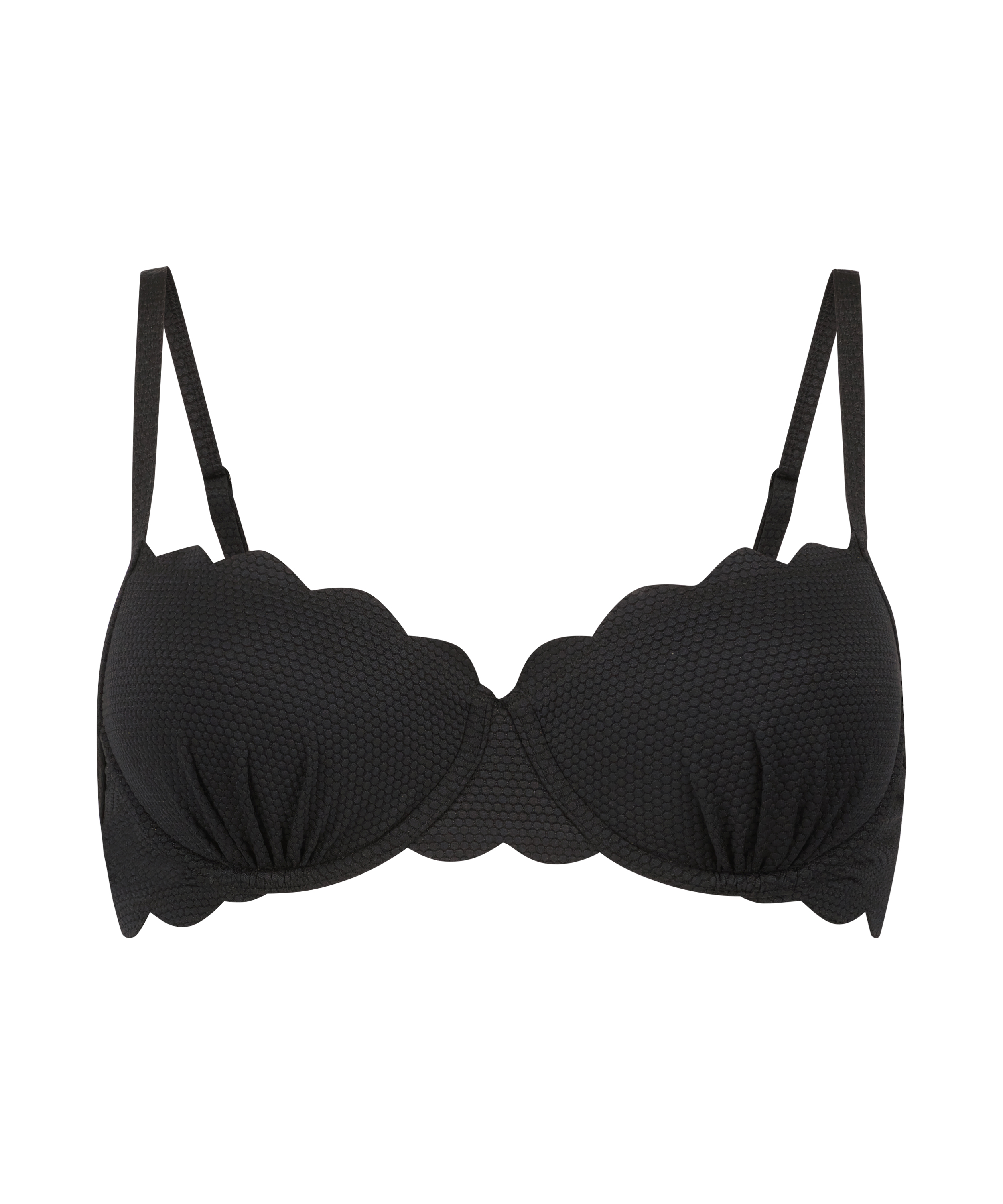 Usztywniany top bikini z fiszbinami Scallop, Czarny, main