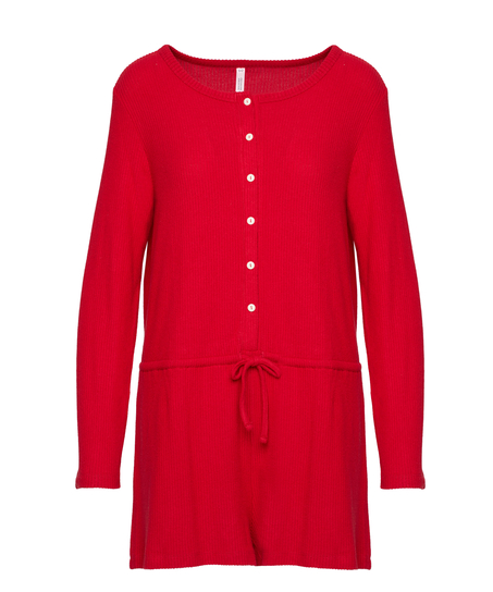 Kr&oacute;tkie onesie z dżerseju w prążki, Czerwony
