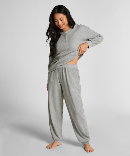 Joggery z tkaniny wafel, Szary