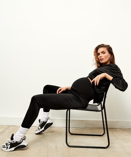 Aksamitne joggery ciążowe Shimmer, Czarny
