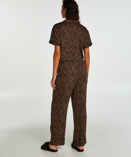 Góra od piżamy z krótkim rękawem i nadrukiem, Czarny