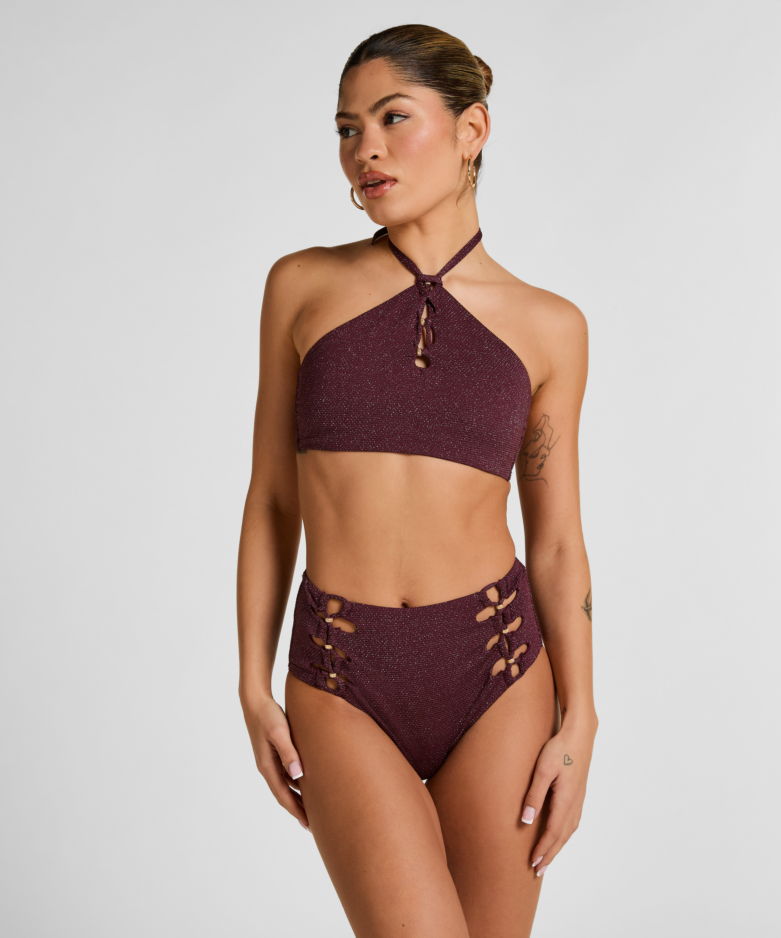 Majtki Bikini Panama z Wysokim Stanem, Fioletowy, main
