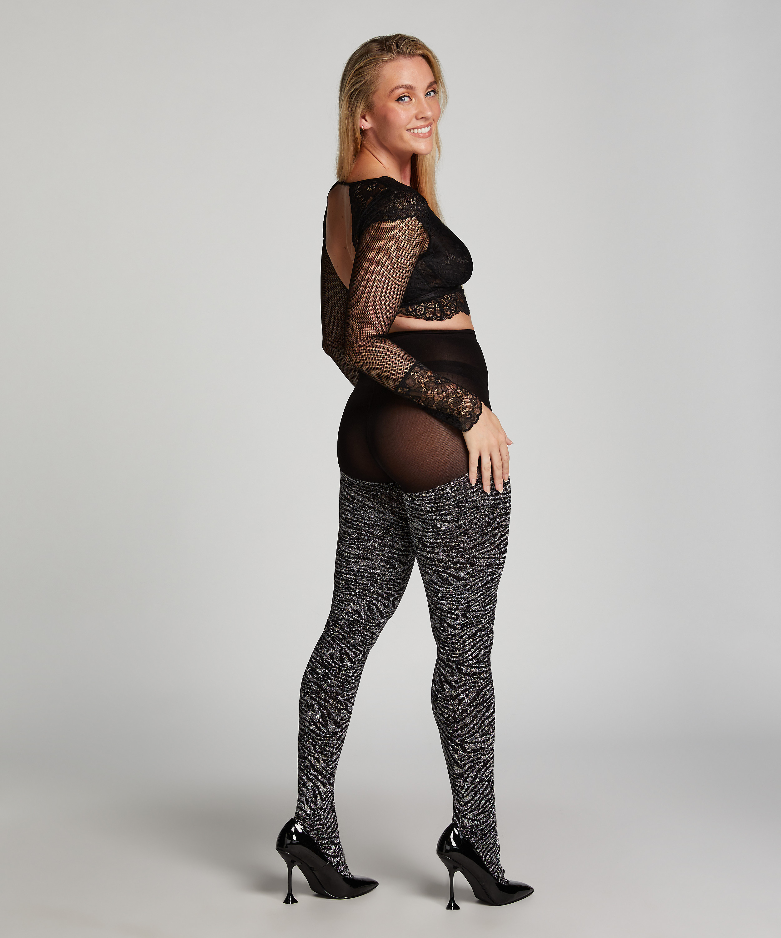 Rajstopy lureksowe 50 DEN Zebra, Czarny, main