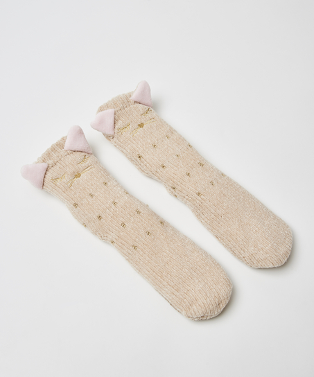 Fluffy Slipper Socks, Biały