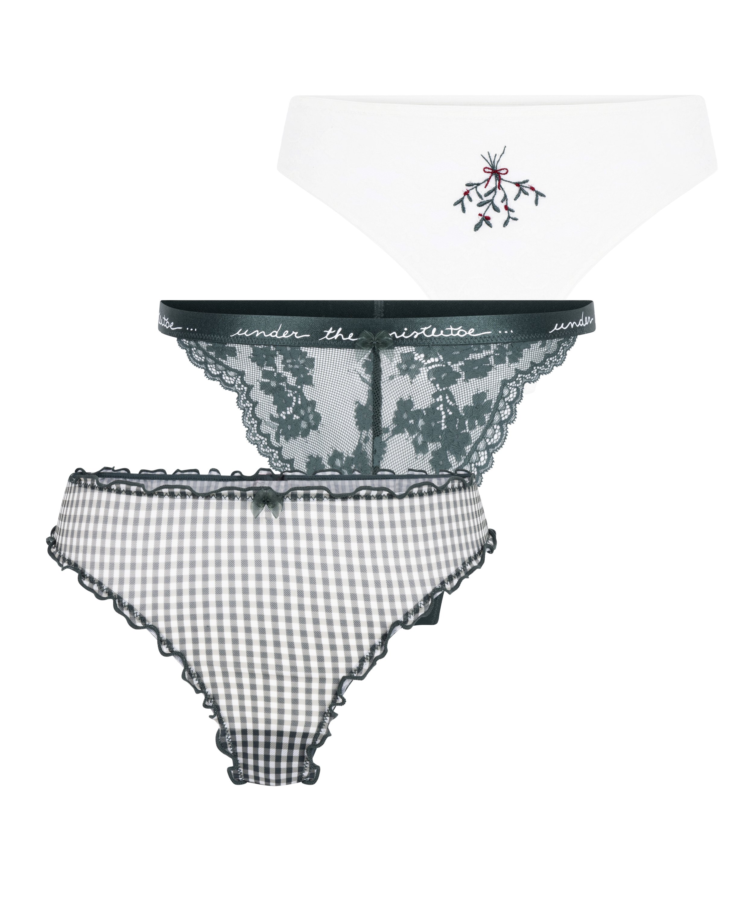 Zestaw prezentowy ze stringami świątecznymi, Zielony, main