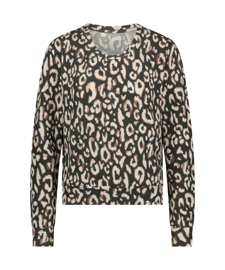 Piżamowy top z dżerseju z długimi rękawami, Czarny