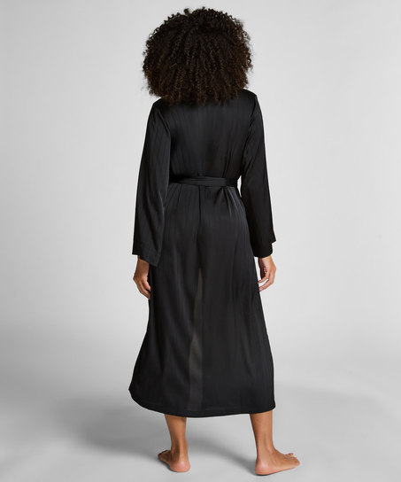 Kimono satynowe w prążki, Czarny