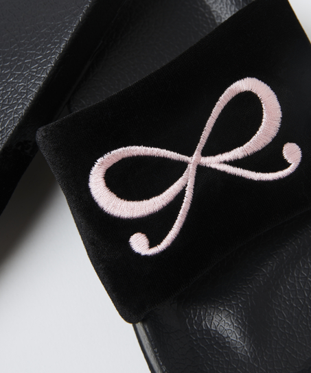 Velvet Bow Slider Slippers, Czarny