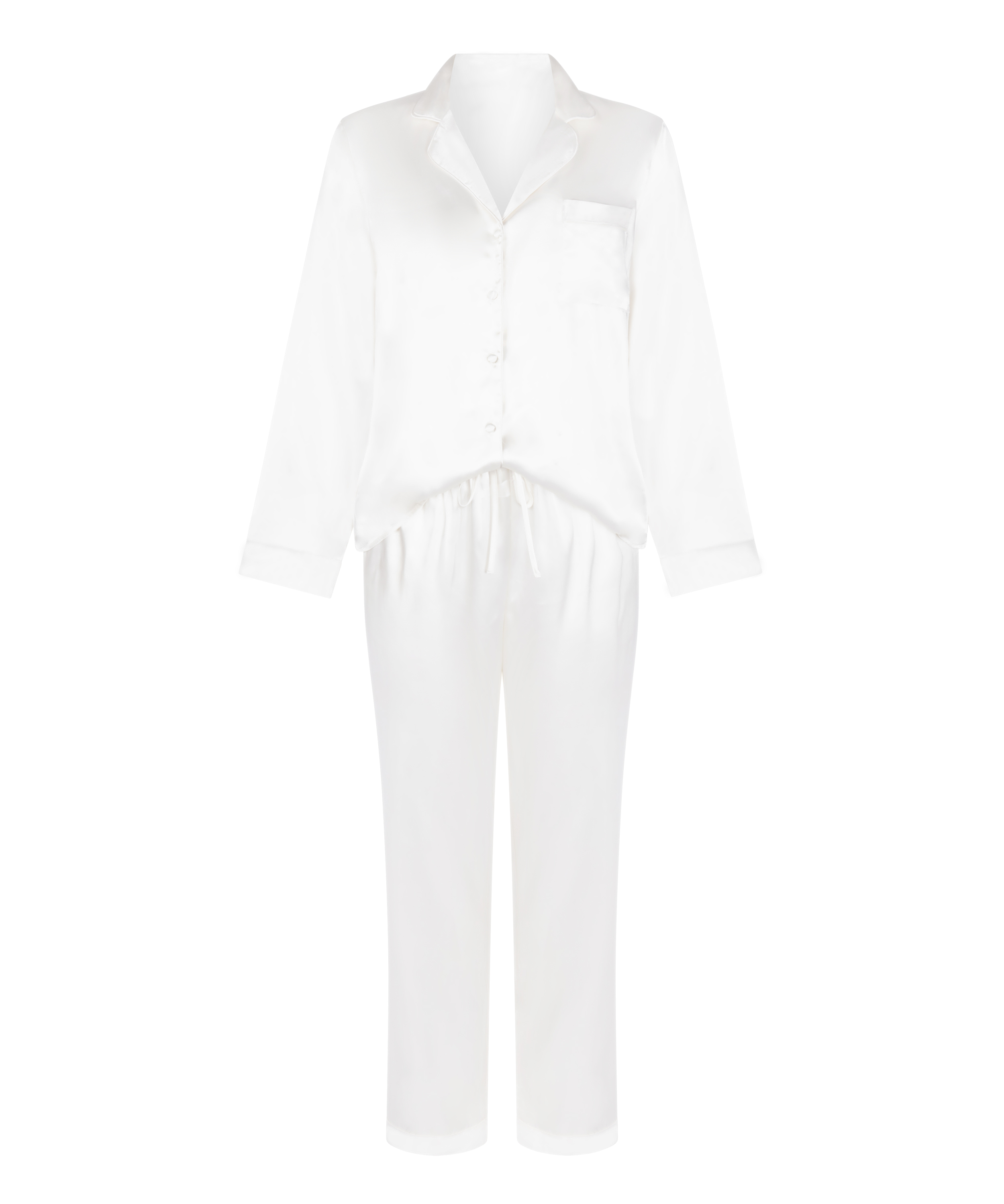 Zestaw piżamowy z błyszczącej satyny, Biały, main