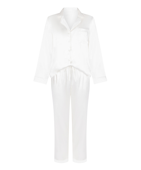 Zestaw piżamowy z błyszczącej satyny, Biały