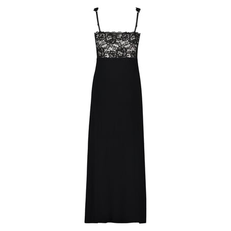 Long slip dress Modal lace, Czarny