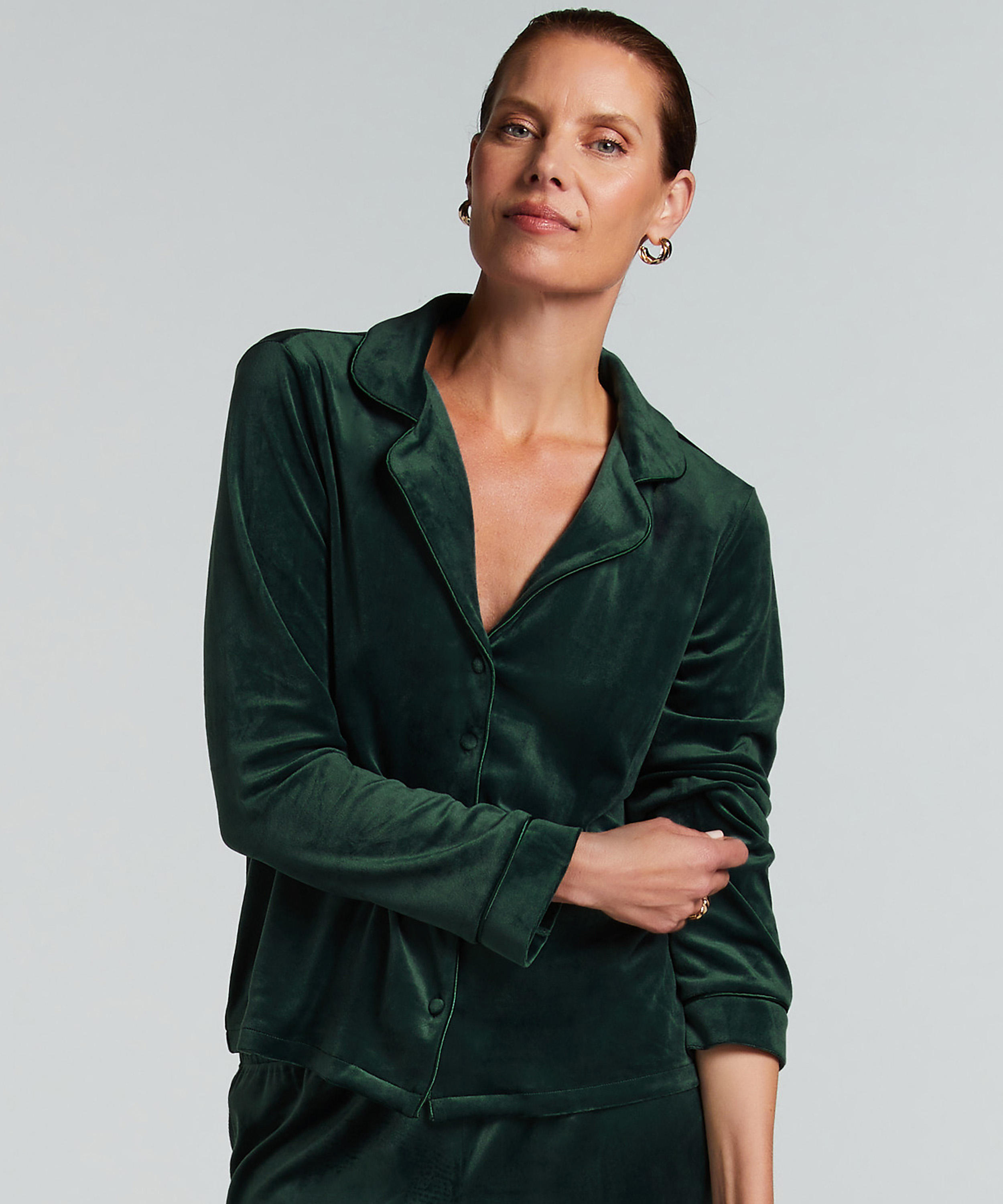 Bluza z długimi rękawami z weluru, Zielony, main