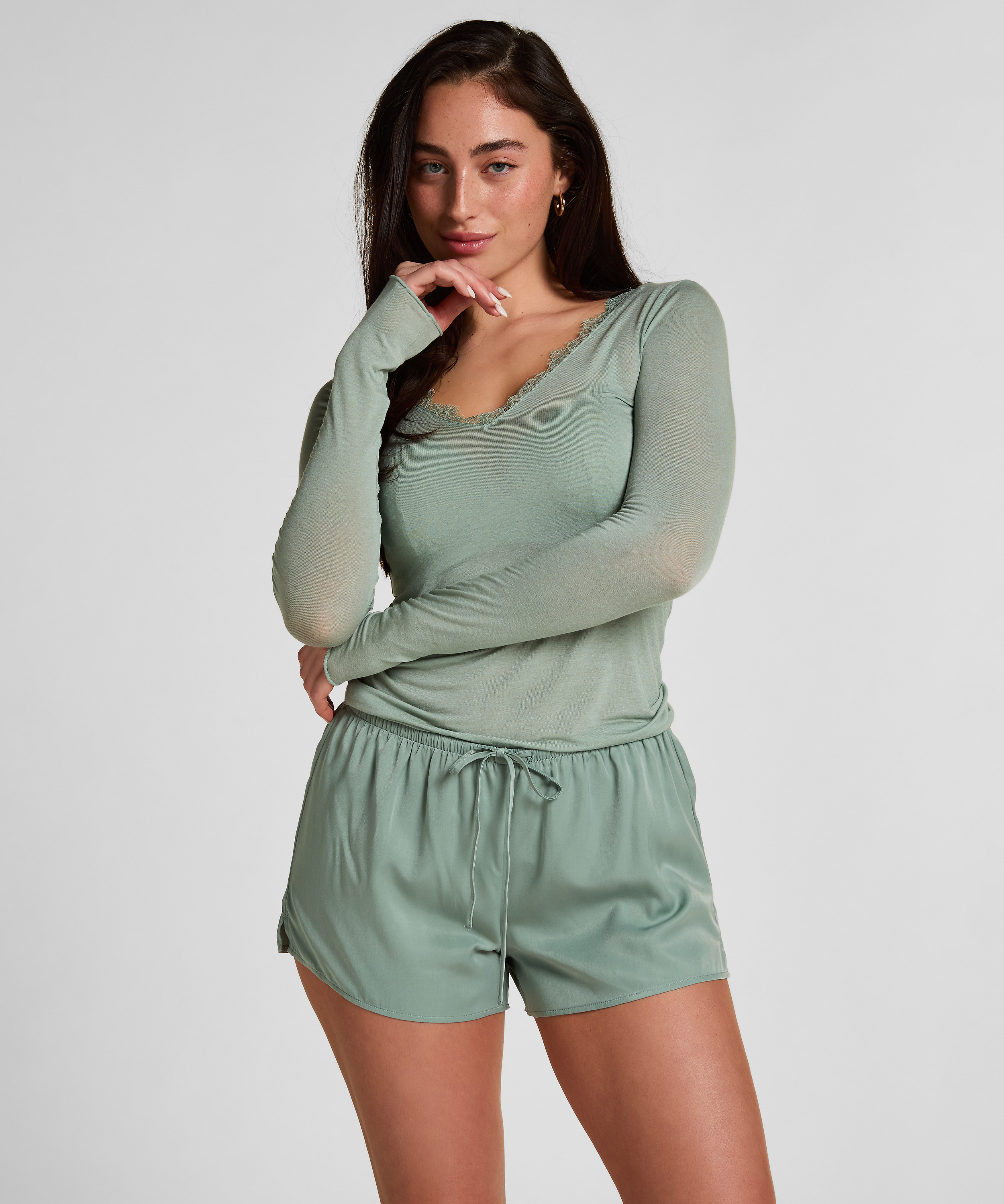 Satin Shorts Ayla, Zielony, main