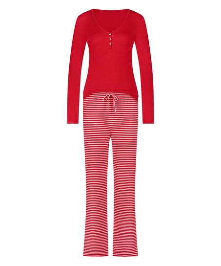 Koronkowa piżama z długim rękawem, Czerwony