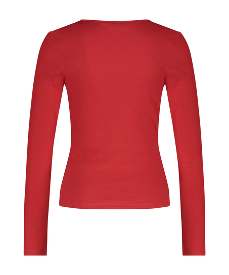Top V-neck long sleeves, Czerwony