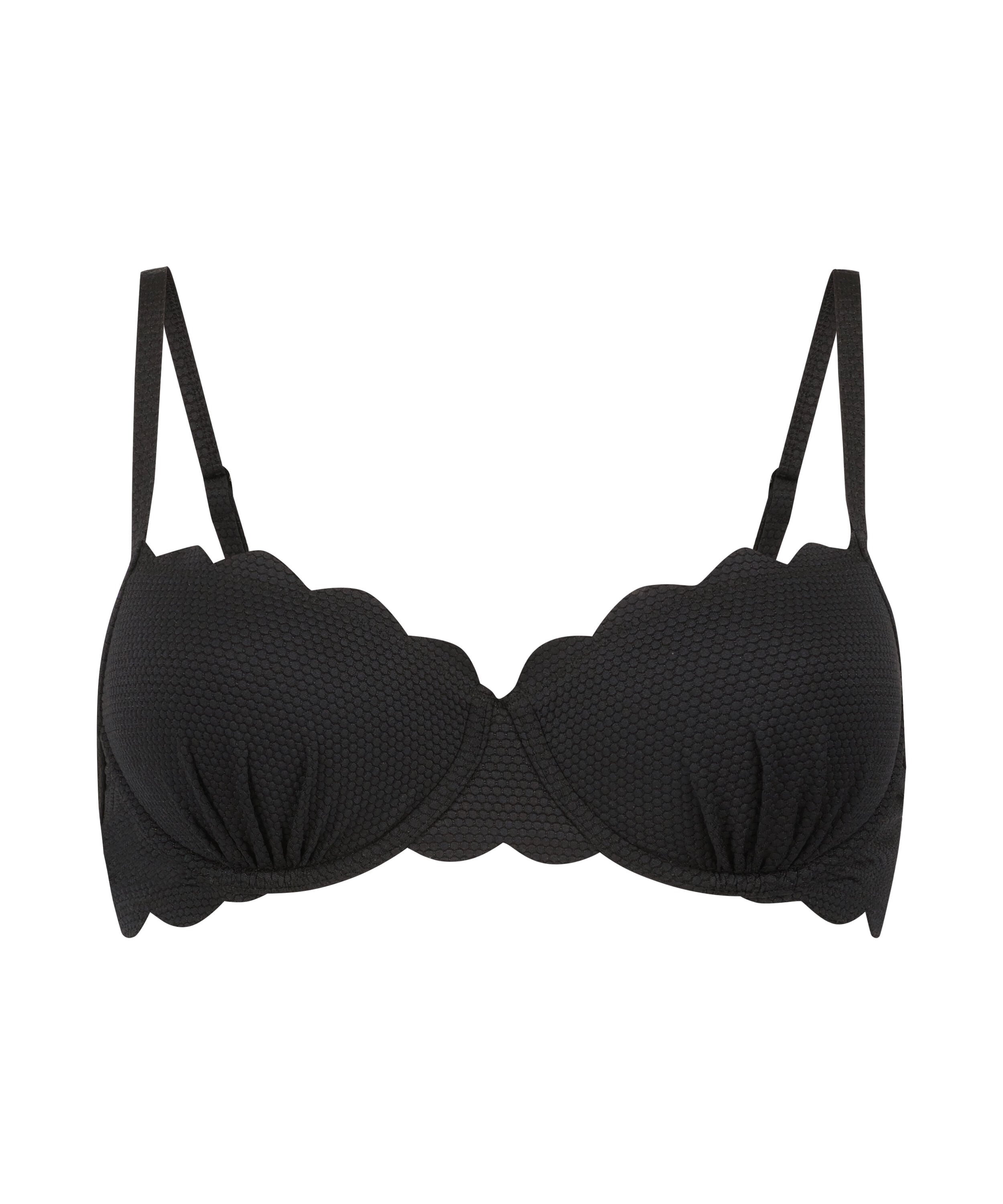 Usztywniany top bikini z fiszbinami Scallop, Czarny