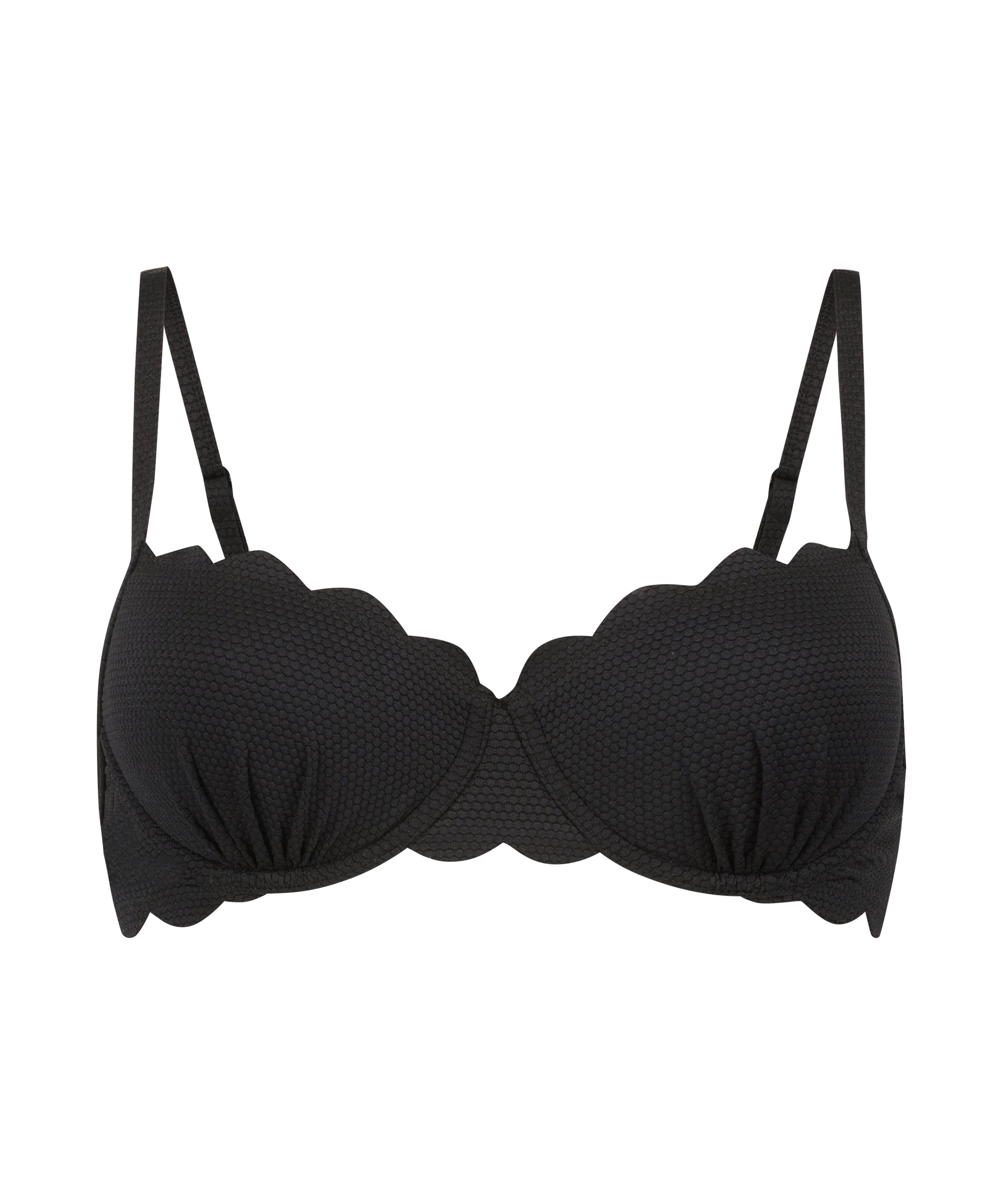 Usztywniany top bikini z fiszbinami Scallop, Czarny, main