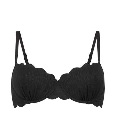 Usztywniany top bikini z fiszbinami Scallop, Czarny