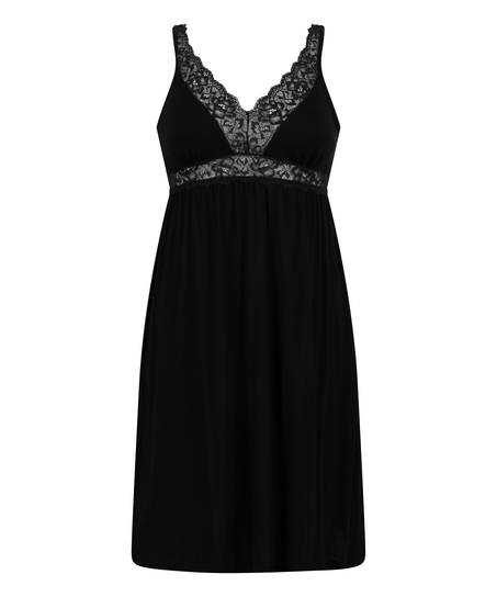 Koszulka Nocna z Dżerseju z Koronką, Czarny