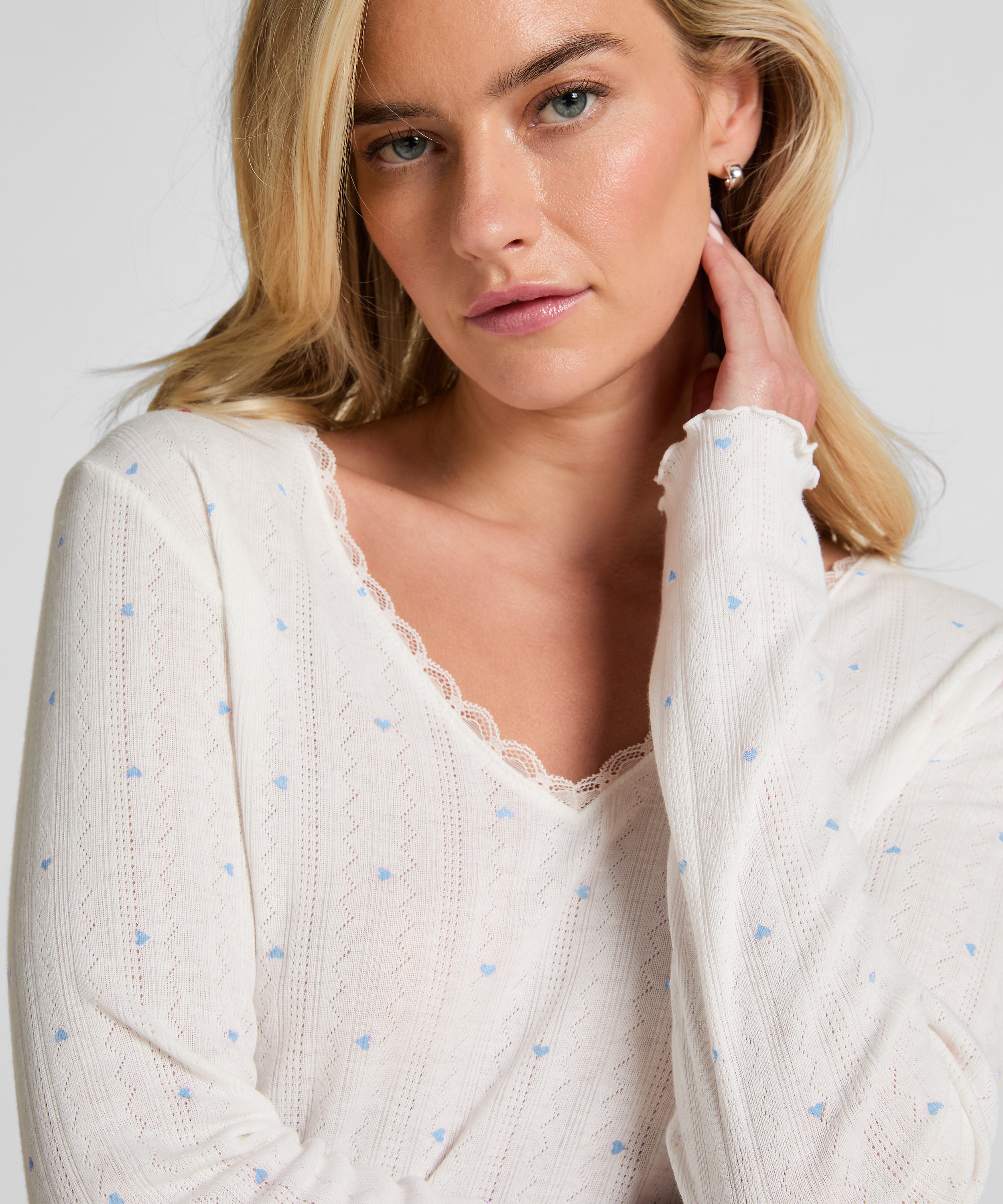 G&oacute;ra od piżamy z długim rękawem Pointelle, Niebieski, main