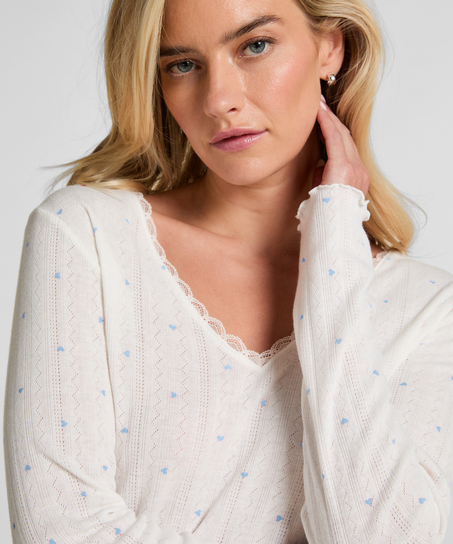 G&oacute;ra od piżamy z długim rękawem Pointelle, Niebieski