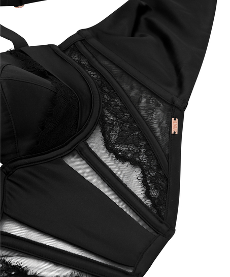 Usztywniony długi biustonosz z fiszbinami Nicole, Czarny