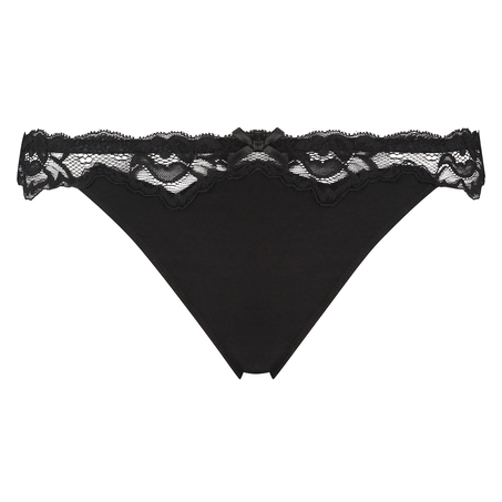 Secret Lace cotton thong, Czarny