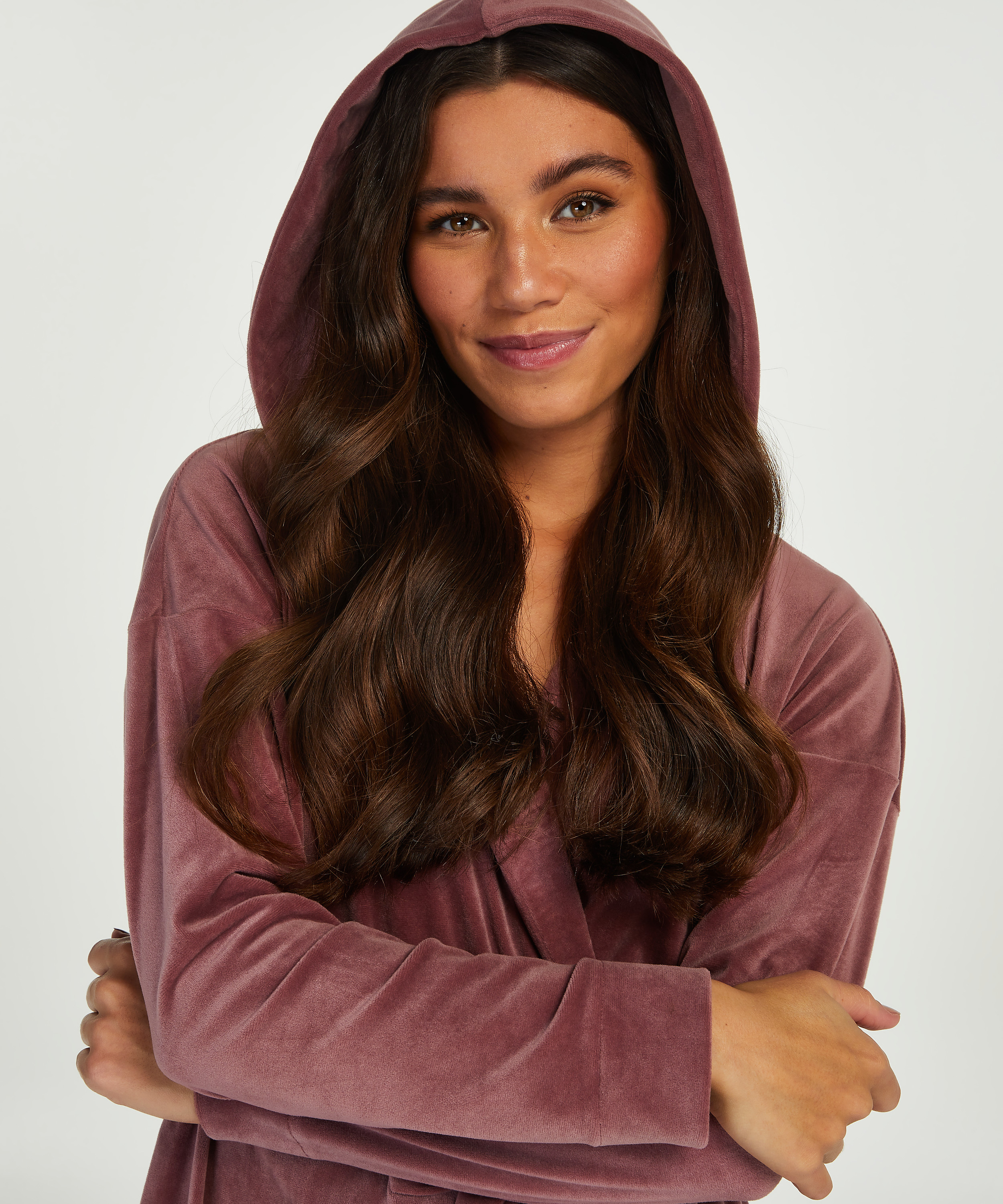 Krótki szlafrok welurowy, Fioletowy, main