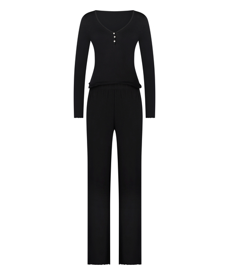 Koronkowa piżama z długim rękawem, Czarny