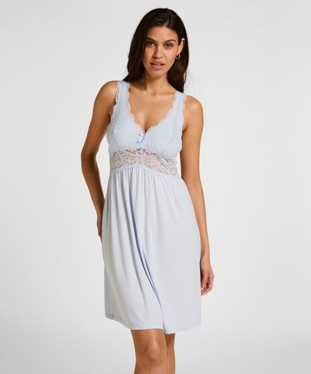 Sukienka na ramiączkach z koronką Nora, Niebieski