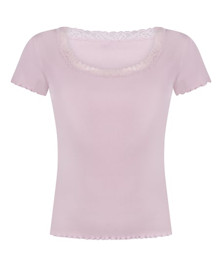 Top Piżamowy Jersey Rib z Koronką, R&oacute;żowy