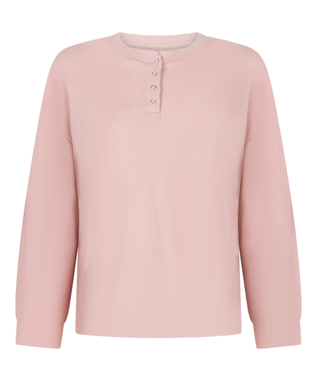 Top z tkaniny wafel Henley, R&oacute;żowy