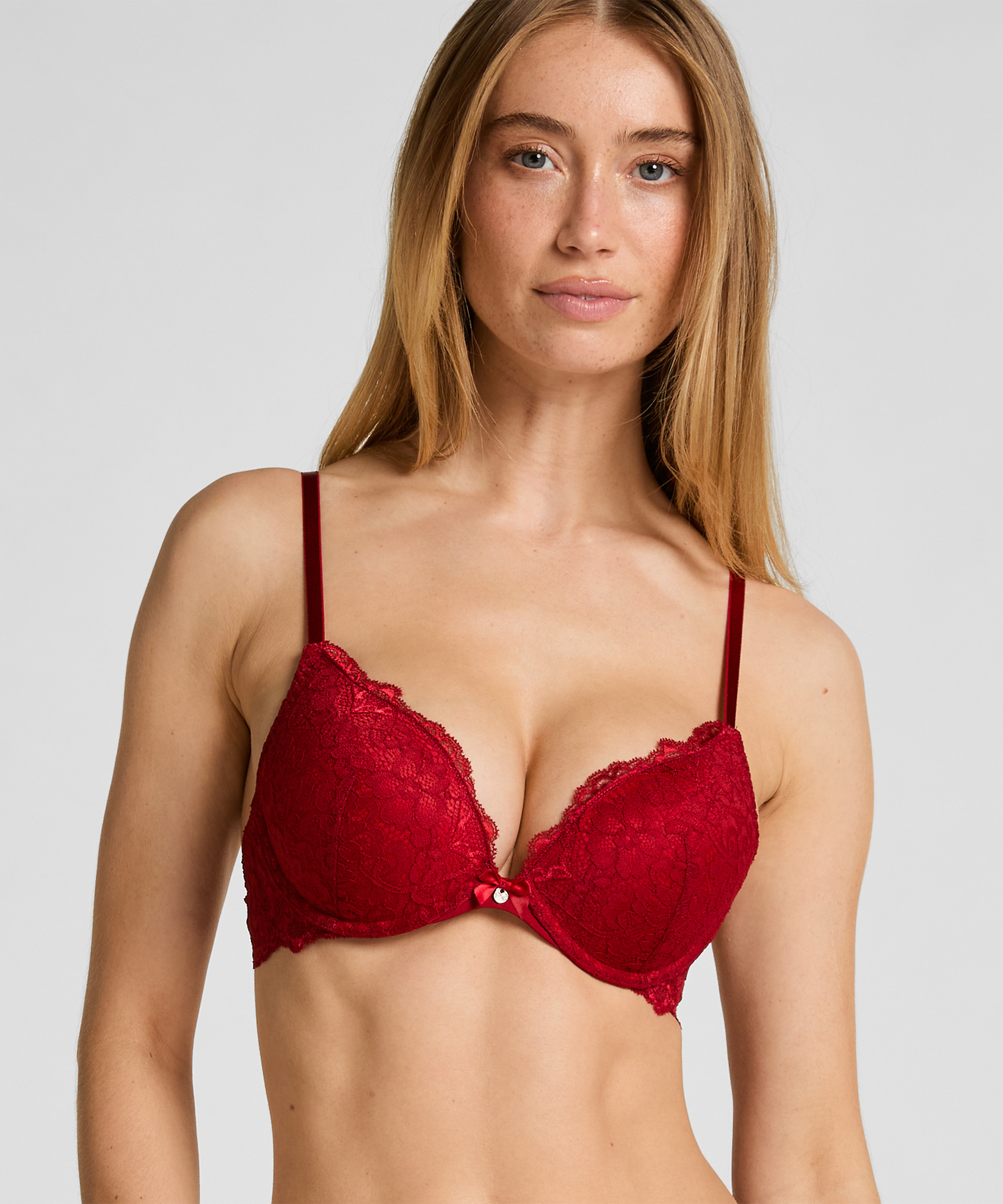 Wyściełany biustonosz push-up z fiszbinami Marine, Czerwony, main