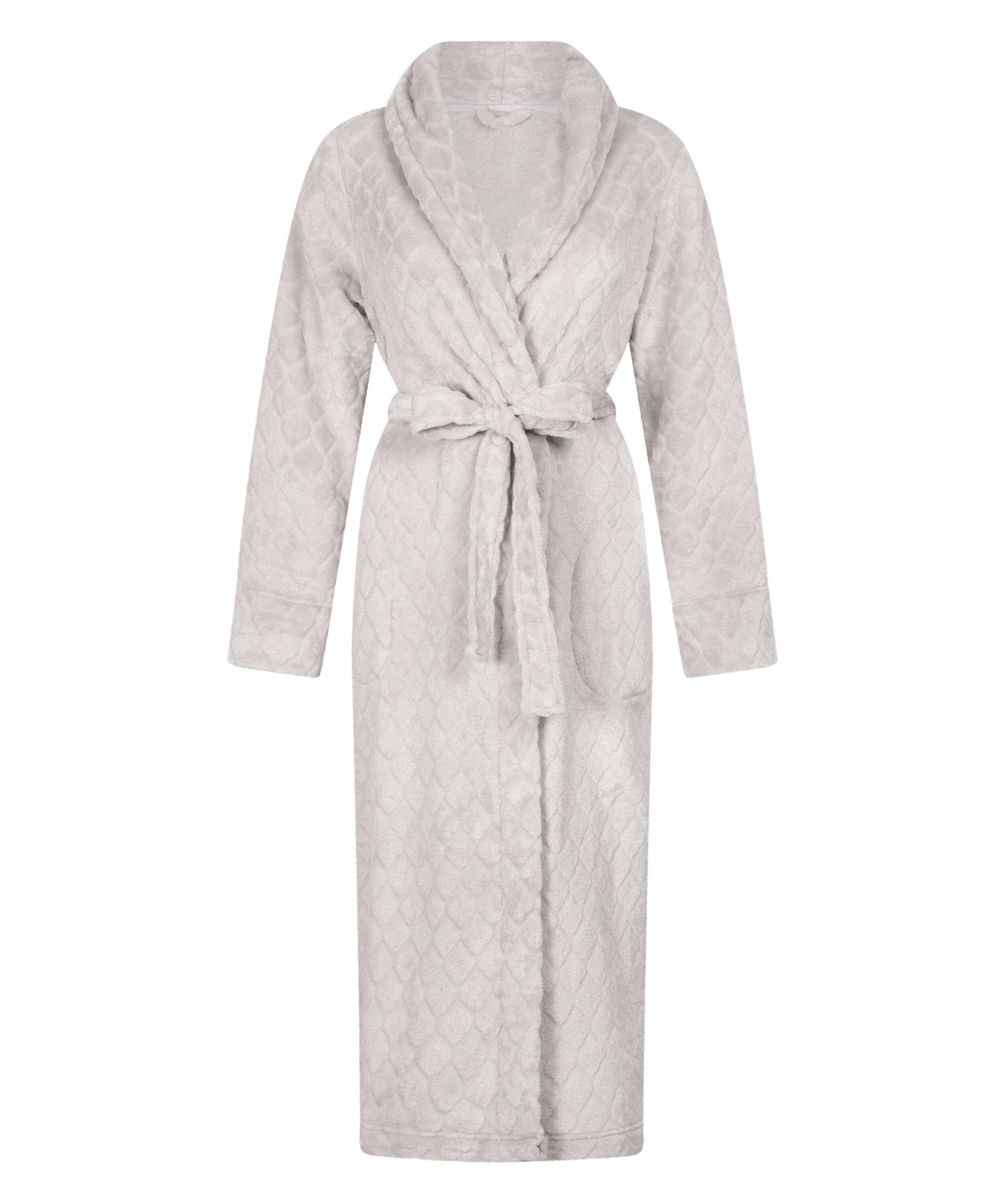 Long Fleece Bathrobe, Szary