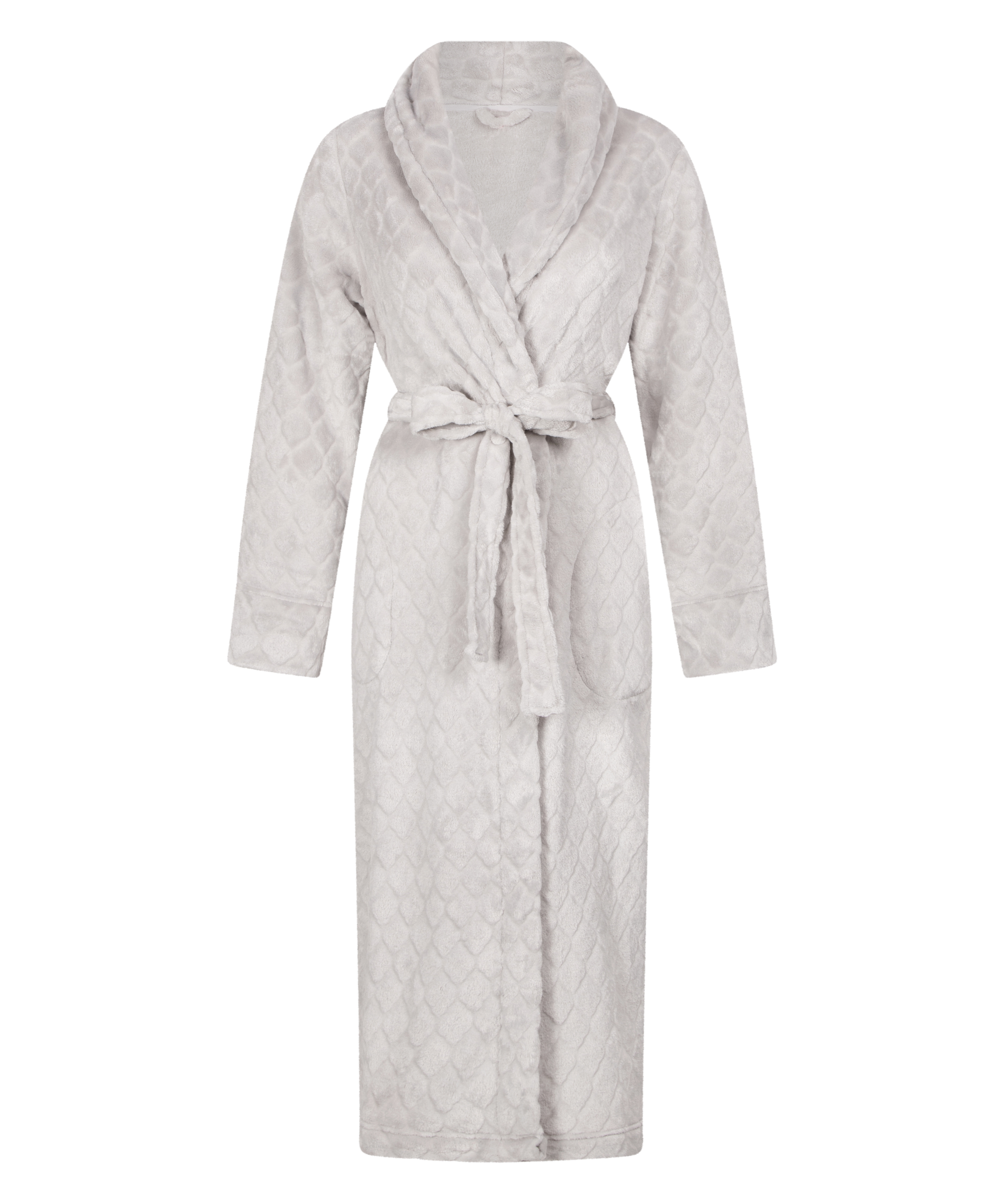 Long Fleece Bathrobe, Szary, main