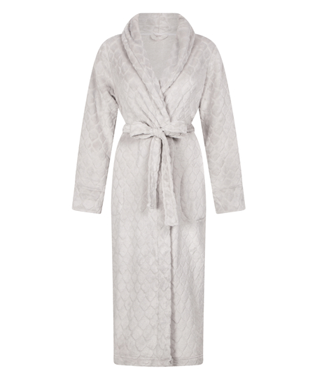 Long Fleece Bathrobe, Szary